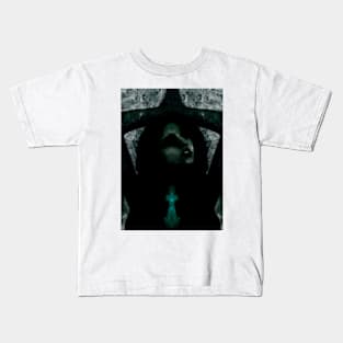 Portrait, digital collage, special processing. Beautiful but dark, like witch, woman. Tale. Dark green. Kids T-Shirt